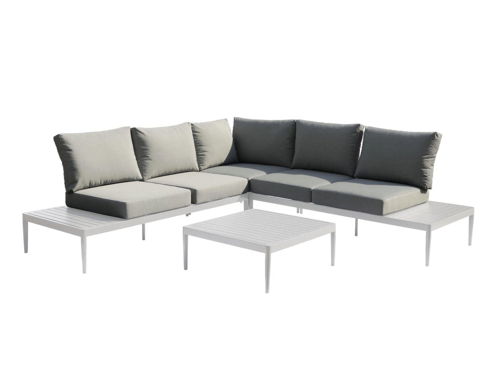 FurnitureOkay Coogee 4-Piece Aluminium Outdoor Modular Lounge Setting — White