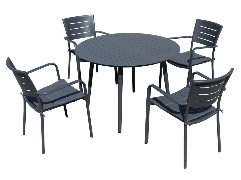 FurnitureOkay Cove 5-Piece Aluminium Outdoor Dining Setting — Charcoal