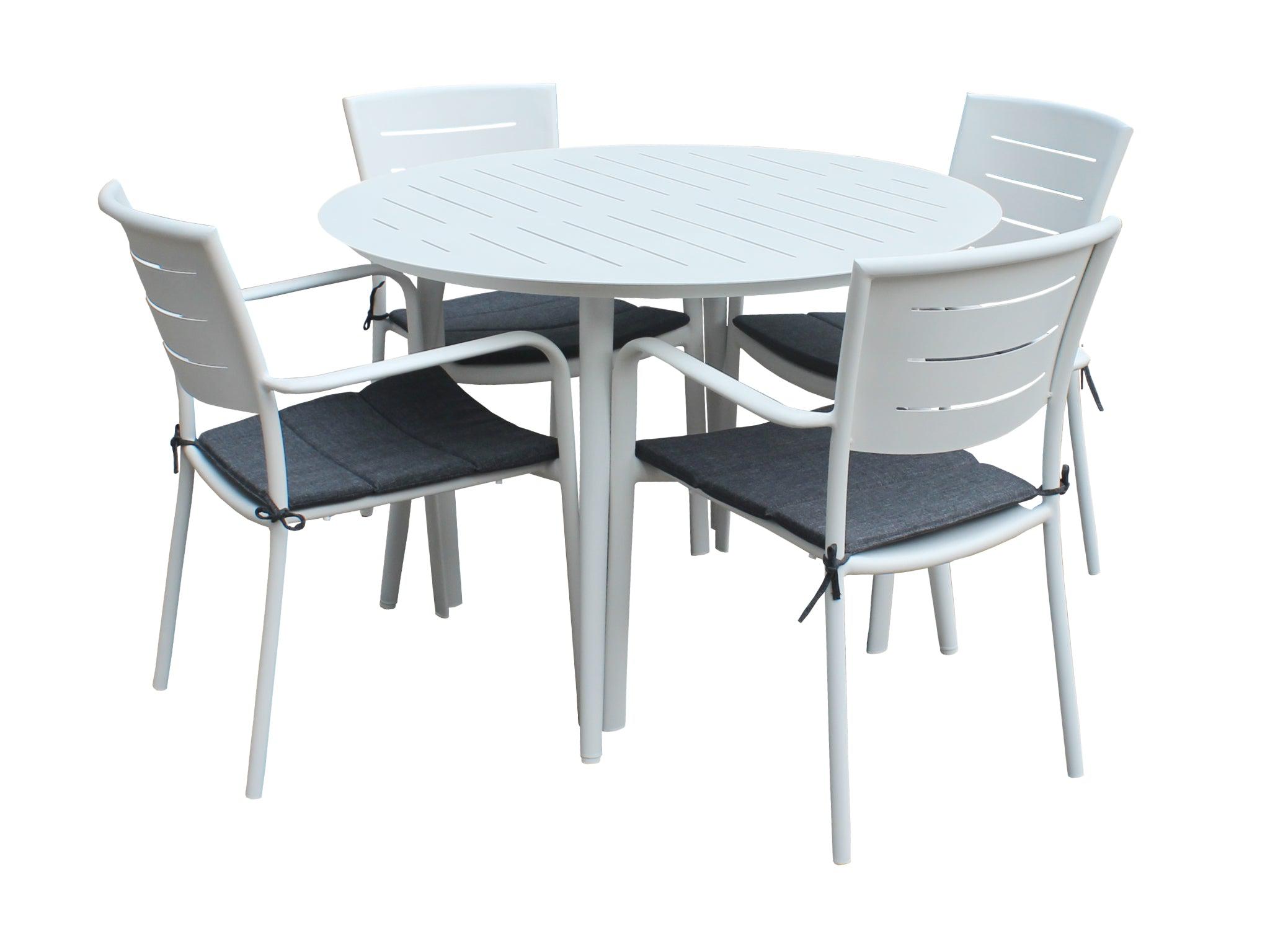 FurnitureOkay Cove 5-Piece Aluminium Outdoor Dining Setting — White