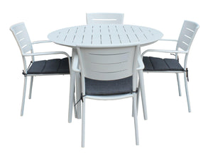 FurnitureOkay Cove 5-Piece Aluminium Outdoor Dining Setting — White