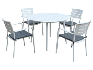 FurnitureOkay Cove 5-Piece Aluminium Outdoor Dining Setting — White