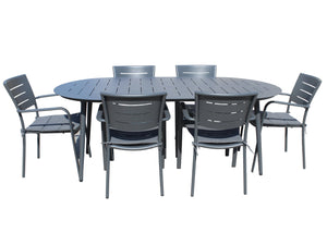 FurnitureOkay Cove 7-Piece Aluminium Outdoor Dining Setting — Charcoal