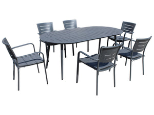 FurnitureOkay Cove 7-Piece Aluminium Outdoor Dining Setting — Charcoal