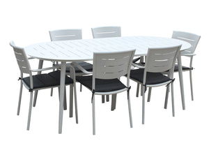 FurnitureOkay Cove 7-Piece Aluminium Outdoor Dining Setting — White