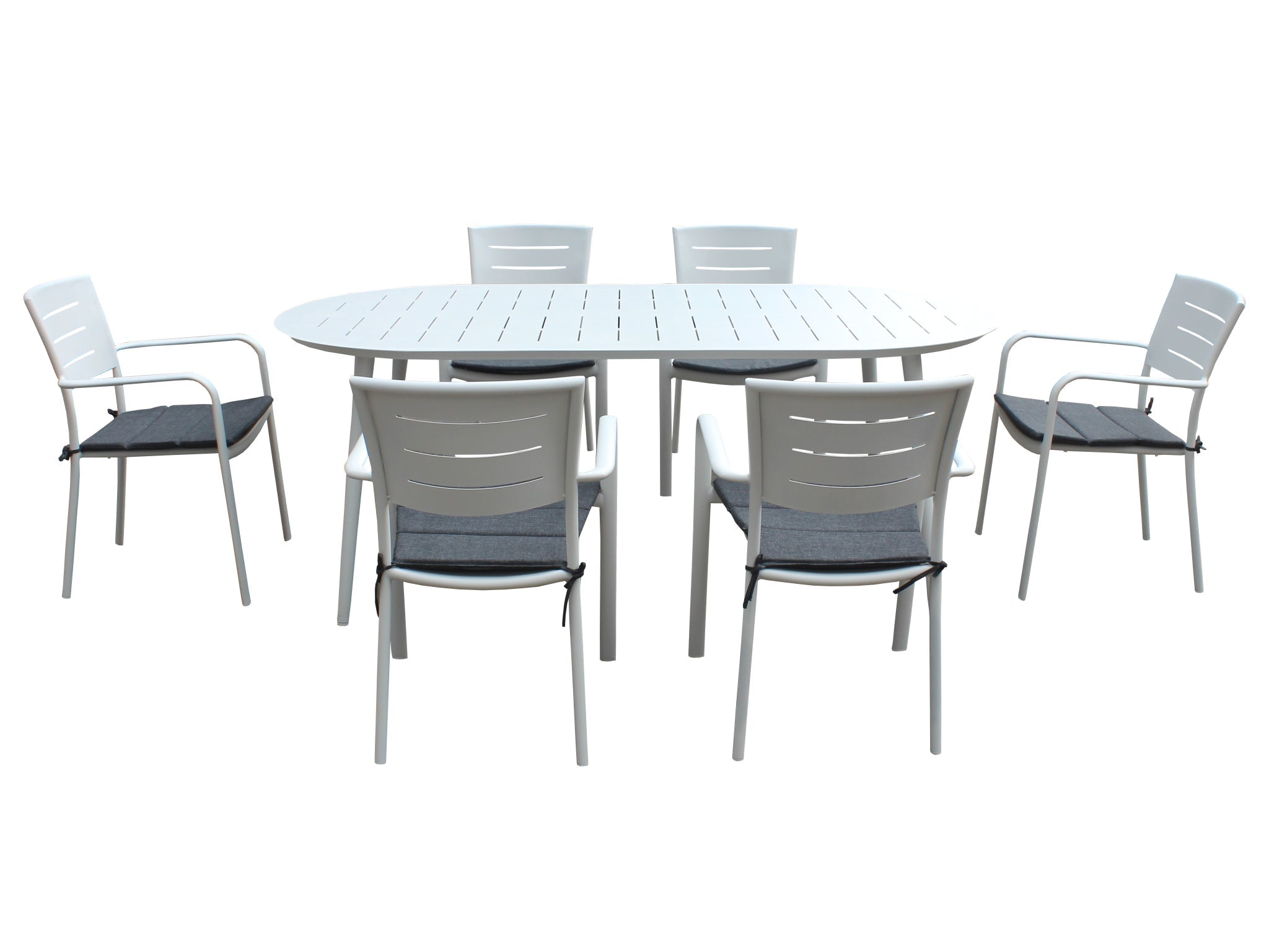 FurnitureOkay Cove 7-Piece Aluminium Outdoor Dining Setting — White