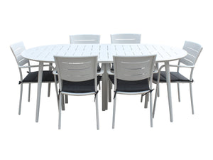 FurnitureOkay Cove 7-Piece Aluminium Outdoor Dining Setting — White