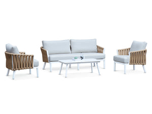 FurnitureOkay Hawaii 4-Piece Rope Outdoor Lounge Setting — White