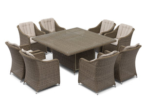 FurnitureOkay Liverpool 9-Piece Wicker Outdoor Dining Setting (Square)