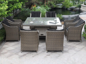 FurnitureOkay Liverpool 9-Piece Wicker Outdoor Dining Setting (Square)