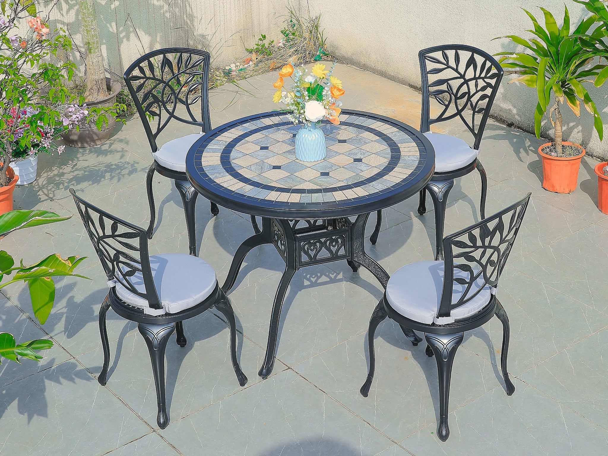 FurnitureOkay Macedon-Athens 5-Piece Cast Aluminium Outdoor Dining Setting