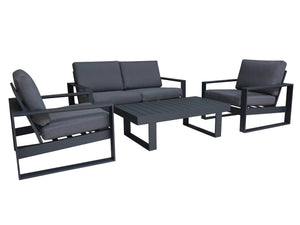 FurnitureOkay Manly 4-Piece Aluminium Outdoor Lounge Setting — Charcoal