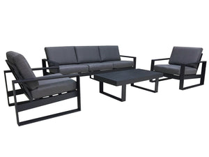 FurnitureOkay Manly 4-Piece Aluminium Outdoor Lounge Setting — Charcoal