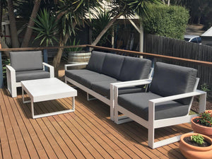 FurnitureOkay Manly 4-Piece Aluminium Outdoor Lounge Setting — White