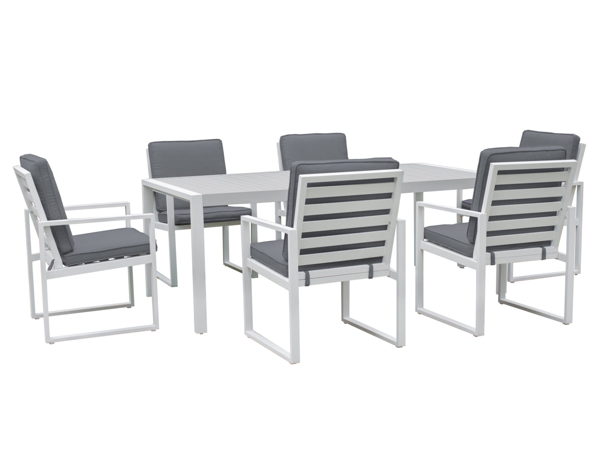 FurnitureOkay Manly 7-Piece Aluminium Outdoor Dining Setting — White