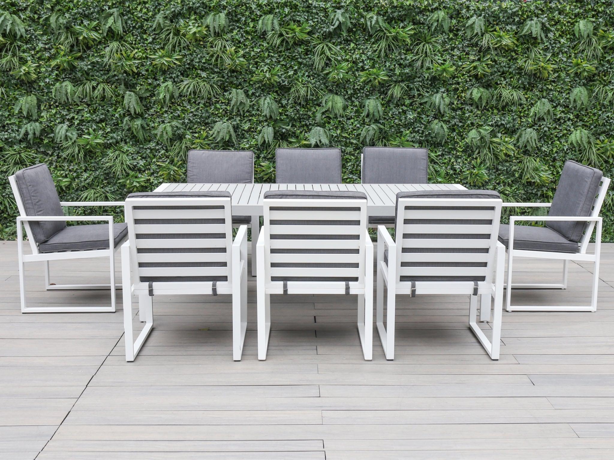 FurnitureOkay Manly 9-Piece Aluminium Outdoor Dining Setting — White