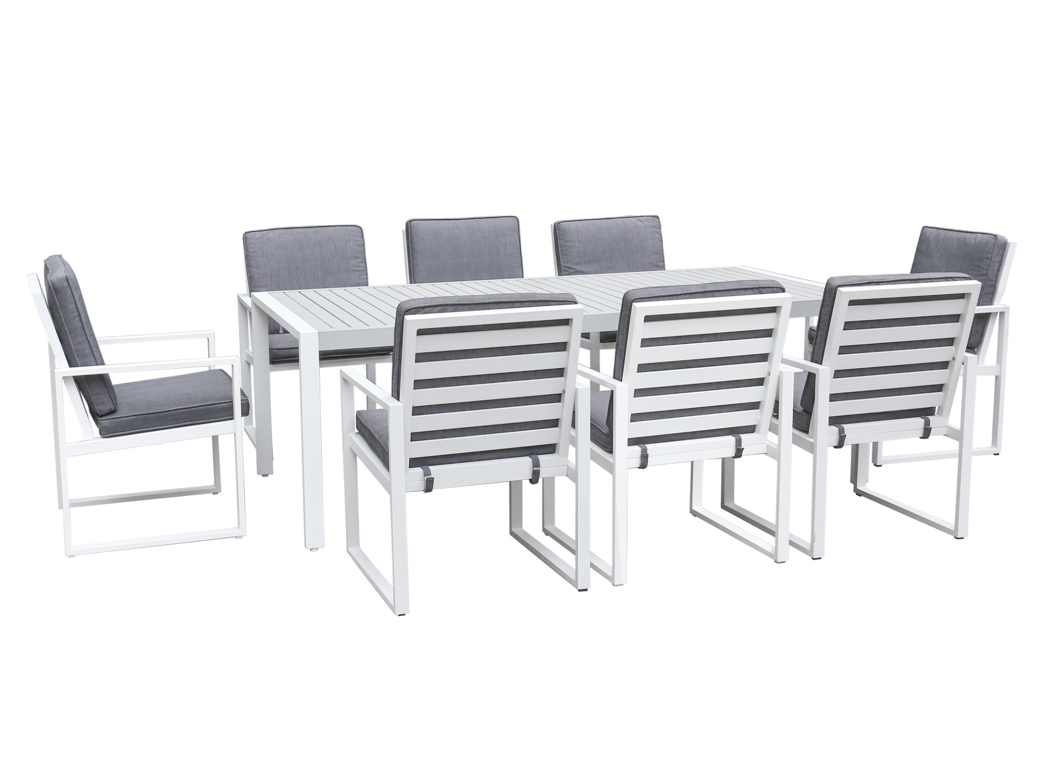 FurnitureOkay Manly 9-Piece Aluminium Outdoor Dining Setting — White