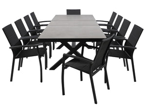 FurnitureOkay Marina-Mosman 11-Piece Ceramic Outdoor Extendable Dining Setting — Charcoal