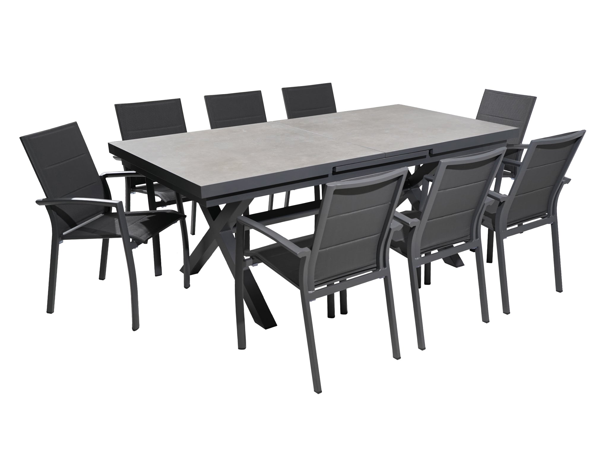 FurnitureOkay Marina-Mosman 11-Piece Ceramic Outdoor Extendable Dining Setting — Charcoal