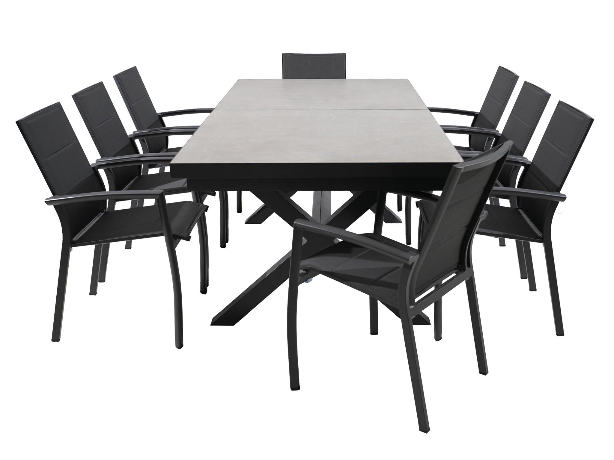 FurnitureOkay Marina-Mosman 11-Piece Ceramic Outdoor Extendable Dining Setting — Charcoal