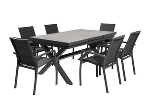 FurnitureOkay Marina-Mosman 9-Piece Ceramic Outdoor Extendable Dining Setting — Charcoal