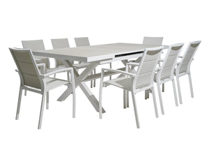 FurnitureOkay Marina-Mosman 9-Piece Ceramic Outdoor Extendable Dining Setting — White