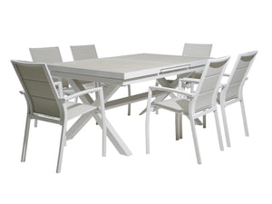 FurnitureOkay Marina-Mosman 9-Piece Ceramic Outdoor Extendable Dining Setting — White