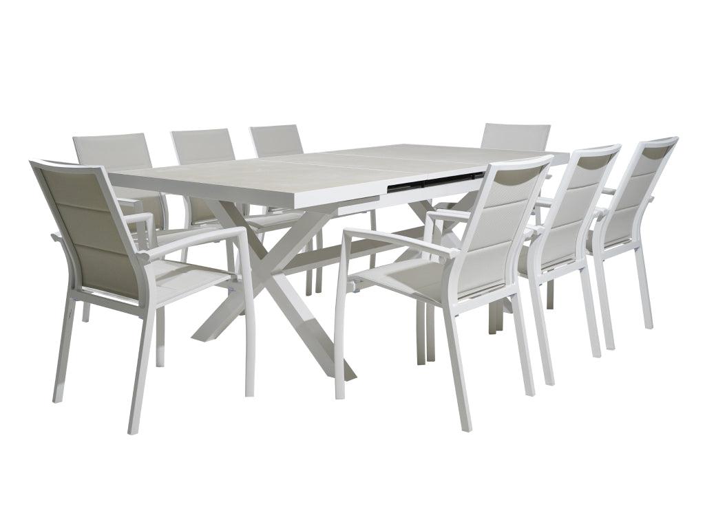 Marina-Mosman 9-Piece Ceramic Outdoor Extendable Dining Setting — White ...