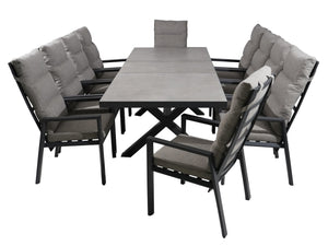 FurnitureOkay Mosman 11-Piece Ceramic Outdoor Extendable Dining Setting — Charcoal