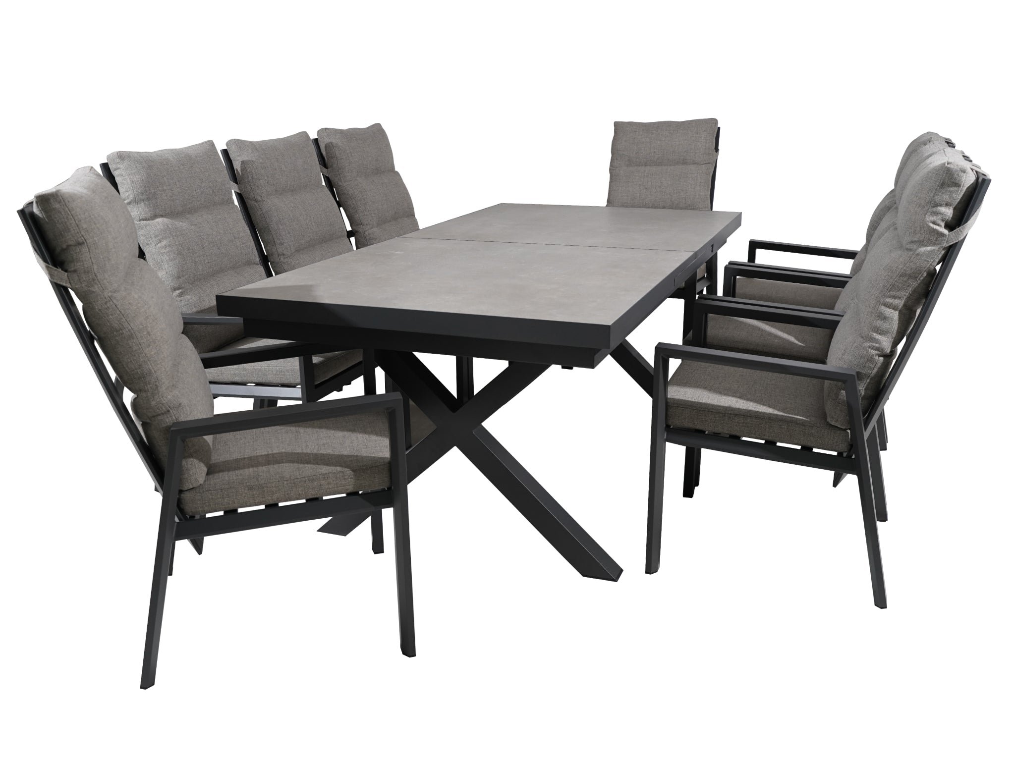 FurnitureOkay Mosman 11-Piece Ceramic Outdoor Extendable Dining Setting — Charcoal