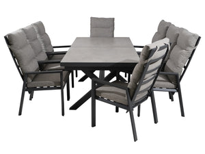 FurnitureOkay Mosman 11-Piece Ceramic Outdoor Extendable Dining Setting — Charcoal