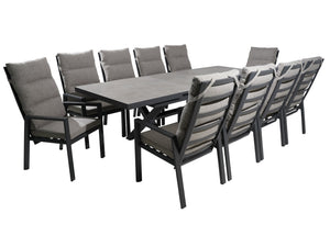 FurnitureOkay Mosman 11-Piece Ceramic Outdoor Extendable Dining Setting — Charcoal