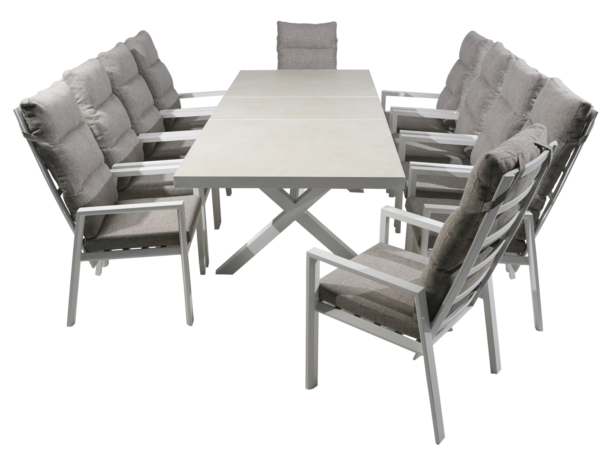 FurnitureOkay Mosman 11-Piece Ceramic Outdoor Extendable Dining Setting — White