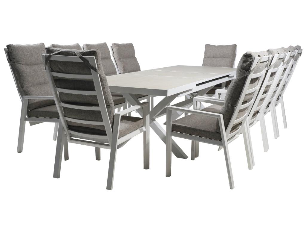 FurnitureOkay Mosman 11-Piece Ceramic Outdoor Extendable Dining Setting — White