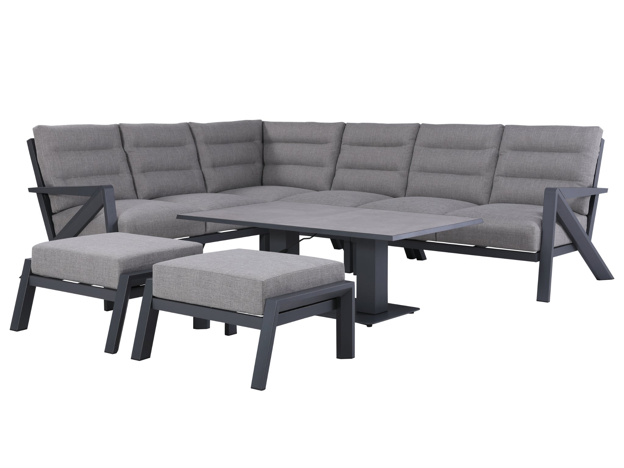 FurnitureOkay Mosman 7-Piece Aluminium Outdoor Modular Lounge Setting — Charcoal