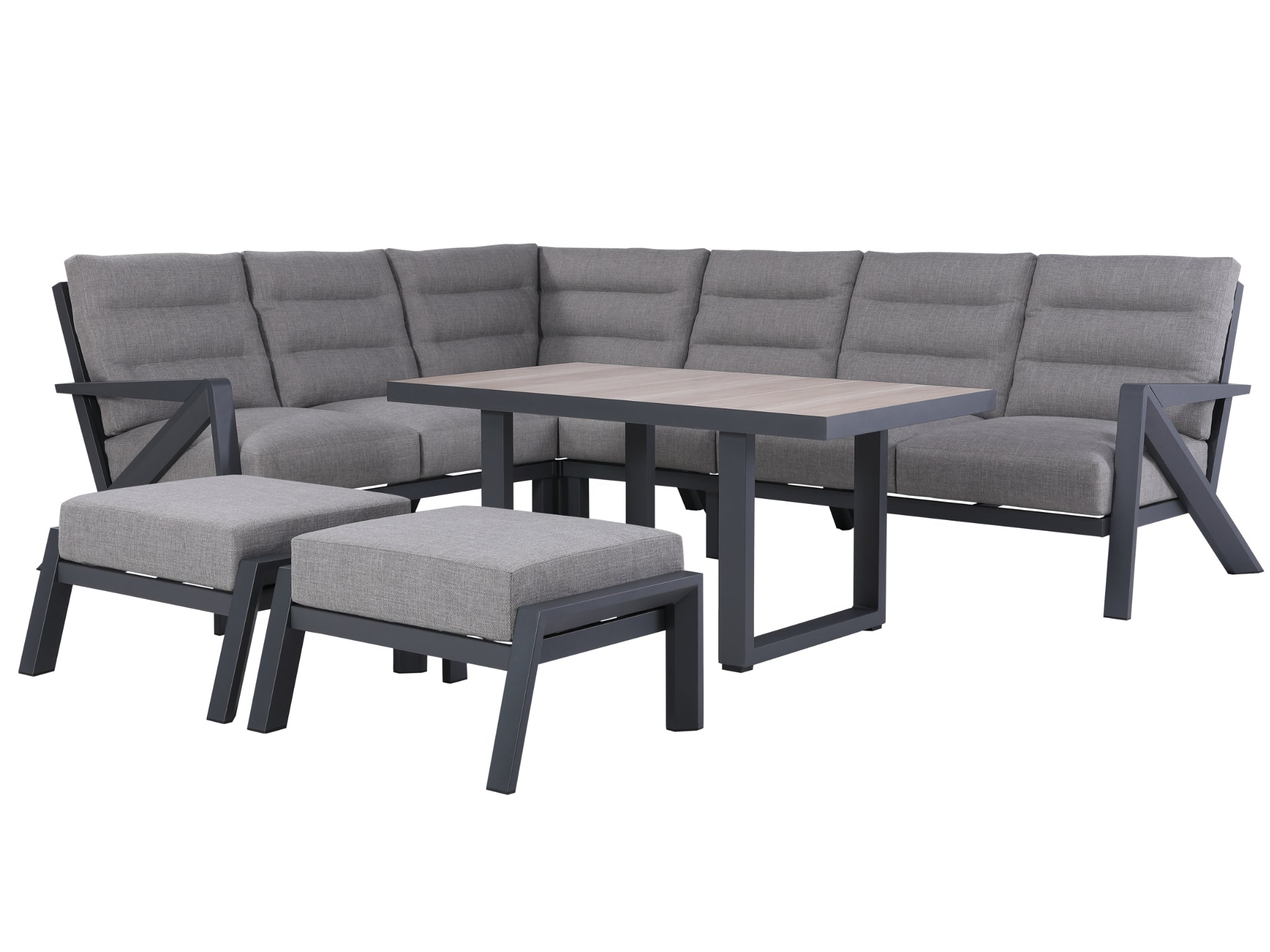 FurnitureOkay Mosman 7-Piece Aluminium Outdoor Modular Lounge Setting — Charcoal