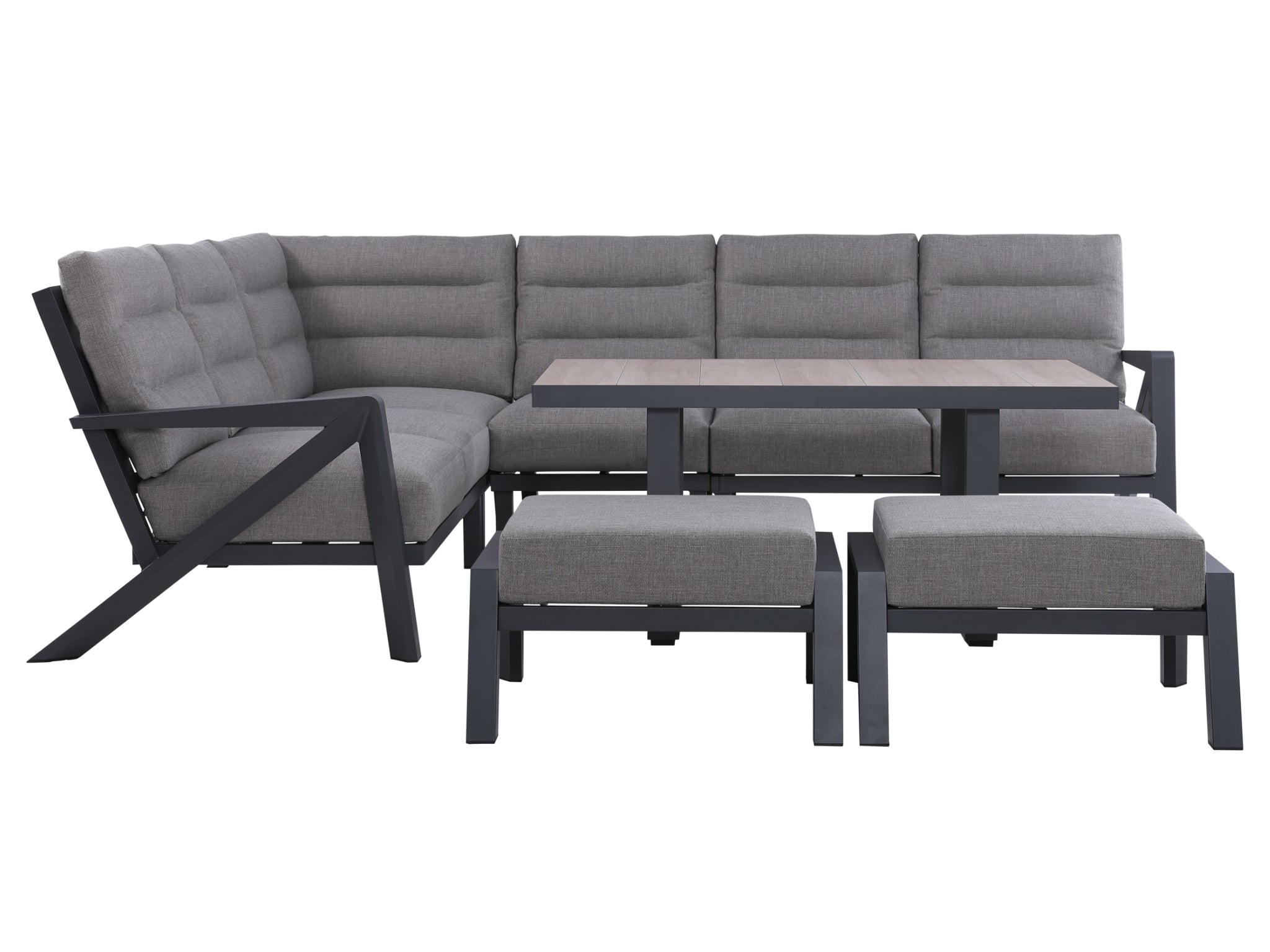 FurnitureOkay Mosman 7-Piece Aluminium Outdoor Modular Lounge Setting — Charcoal