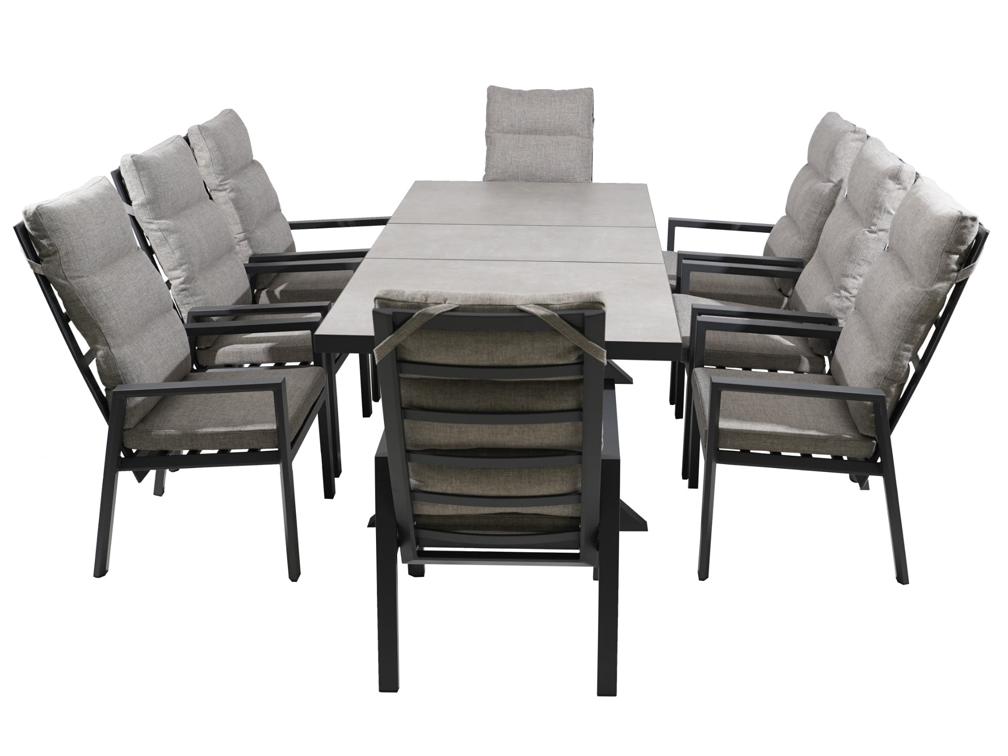 FurnitureOkay Mosman 9-Piece Ceramic Outdoor Extendable Dining Setting — Charcoal