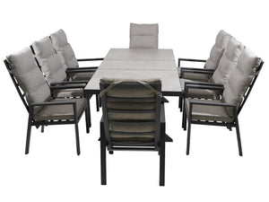 FurnitureOkay Mosman 9-Piece Ceramic Outdoor Extendable Dining Setting — Charcoal