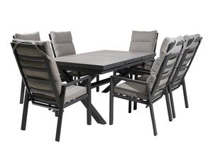 FurnitureOkay Mosman 9-Piece Ceramic Outdoor Extendable Dining Setting — Charcoal