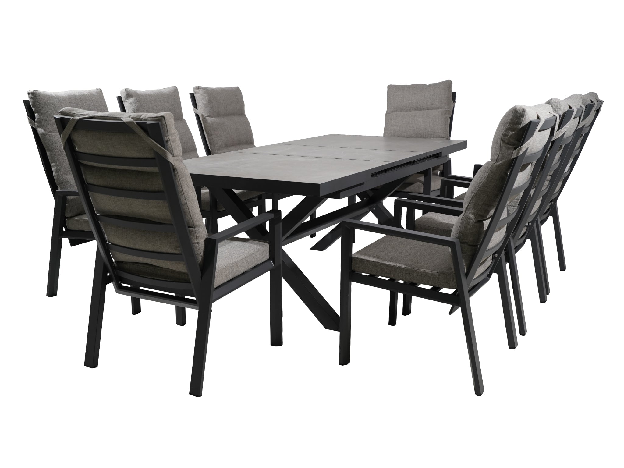 FurnitureOkay Mosman 9-Piece Ceramic Outdoor Extendable Dining Setting — Charcoal