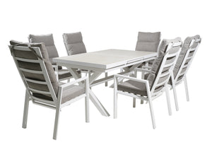 FurnitureOkay Mosman 9-Piece Ceramic Outdoor Extendable Dining Setting — White