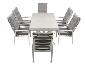 FurnitureOkay Mosman 9-Piece Ceramic Outdoor Extendable Dining Setting — White