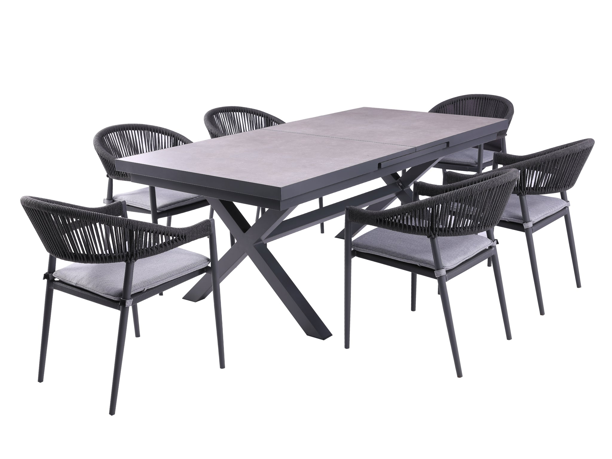 FurnitureOkay Nice-Mosman 9-Piece Ceramic Outdoor Extendable Dining Setting — Charcoal