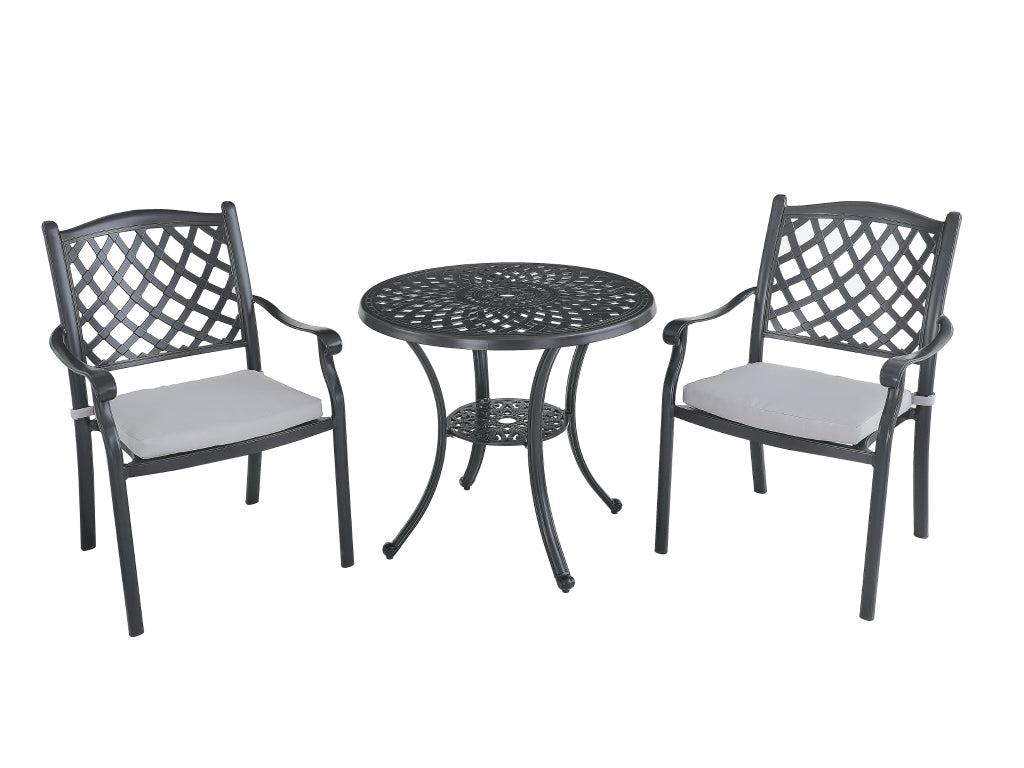 FurnitureOkay Orlando 3-Piece Cast Aluminium Outdoor Dining Setting — Black