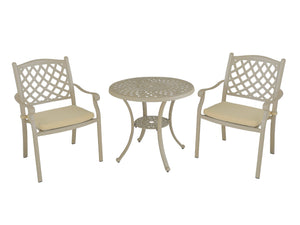 FurnitureOkay Orlando 3-Piece Cast Aluminium Outdoor Dining Setting — Sandstone