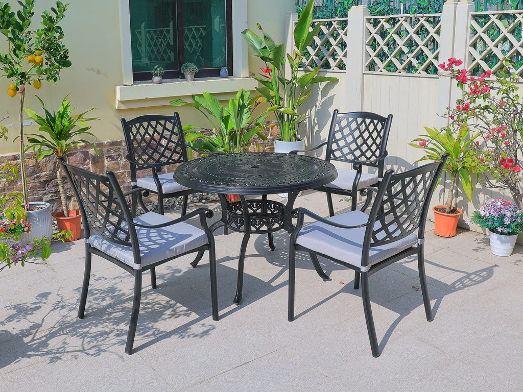 FurnitureOkay Orlando 5-Piece Cast Aluminium Outdoor Dining Setting — Black