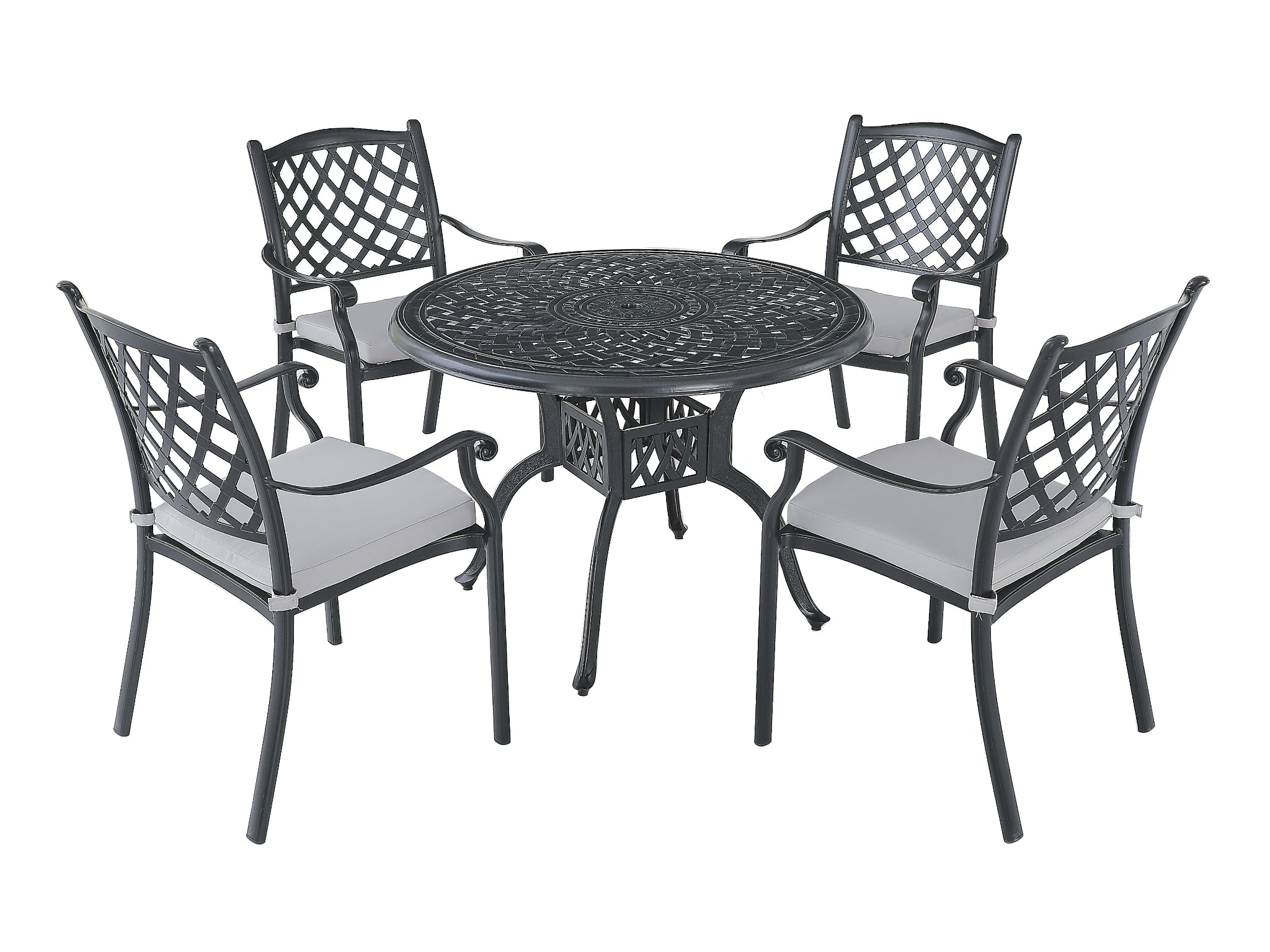 FurnitureOkay Orlando 5-Piece Cast Aluminium Outdoor Dining Setting — Black