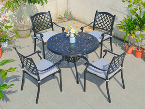 FurnitureOkay Orlando 5-Piece Cast Aluminium Outdoor Dining Setting — Black