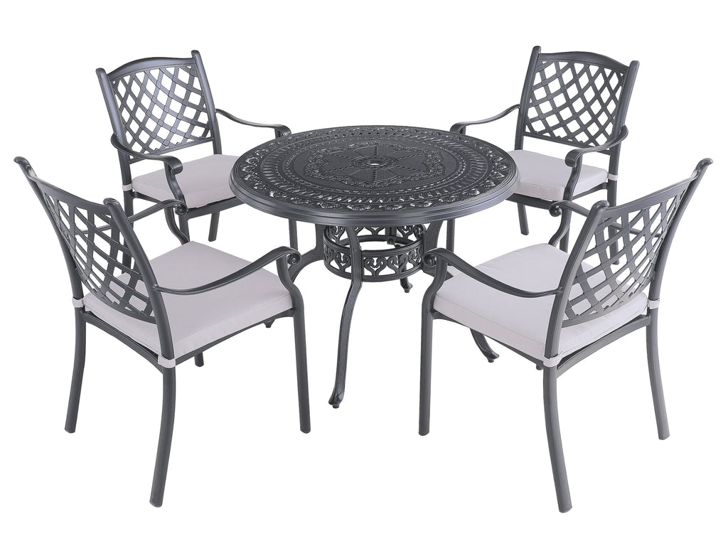 FurnitureOkay Orlando 5-Piece Cast Aluminium Outdoor Dining Setting — Black