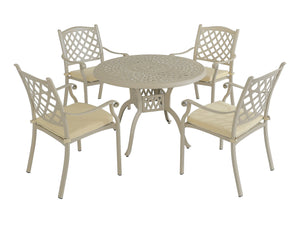 FurnitureOkay Orlando 5-Piece Cast Aluminium Outdoor Dining Setting — Sandstone